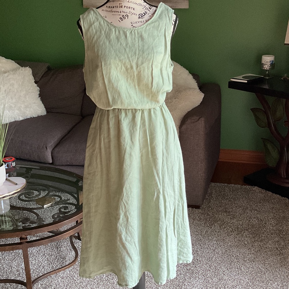 Grae Cove Elegant Light Green Sleeveless Midi Dress, Size Large